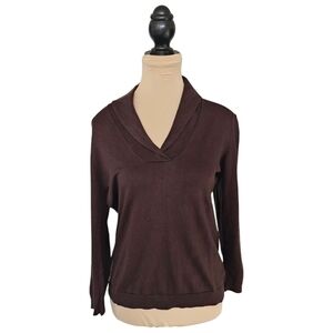 LAUREN Ralph Lauren Brown Silk Combo 3/4 Sleeve Blouse Sz M